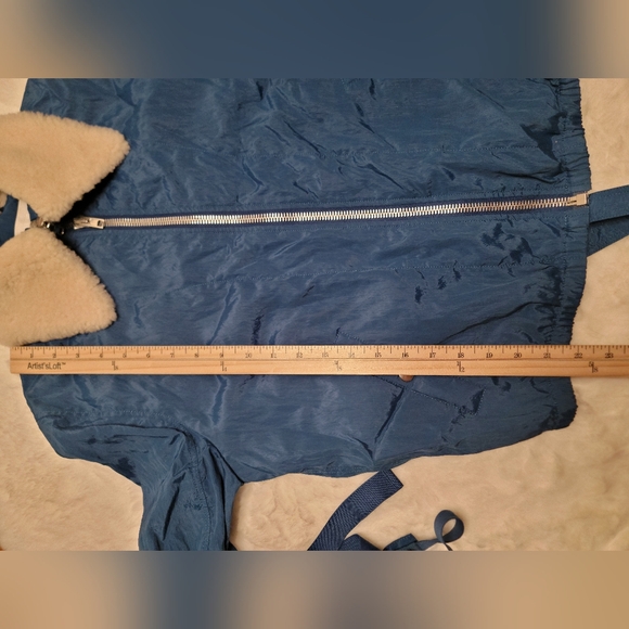 Helmut Lang Sheer Bomber Jacket Cobalt Blue Sz XS 100% Lamb Shearling Fur Collar - Picture 7 of 16